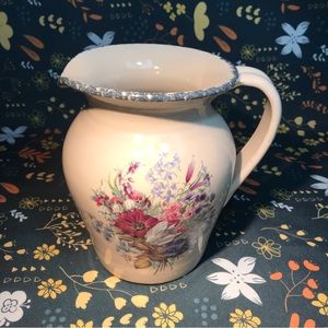 Floral Pitcher Boho Jug Home and Garden Party Stoneware Made in USA 7.5” April